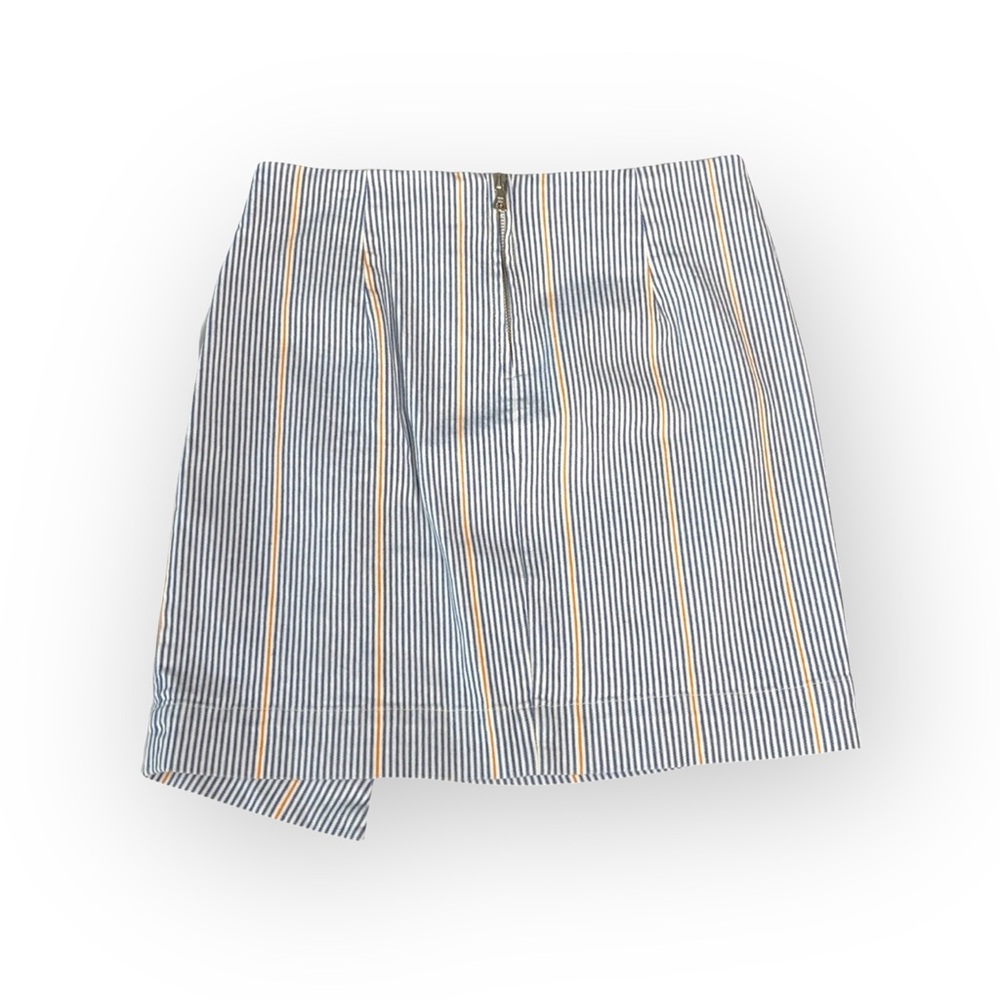 new 3x1 ᯾ Jane Ruffle Stretch Denim Mini Skirt ᯾ Blue Ticking Stripe ᯾ XS ᯾ Chic - Picture 11 of 16